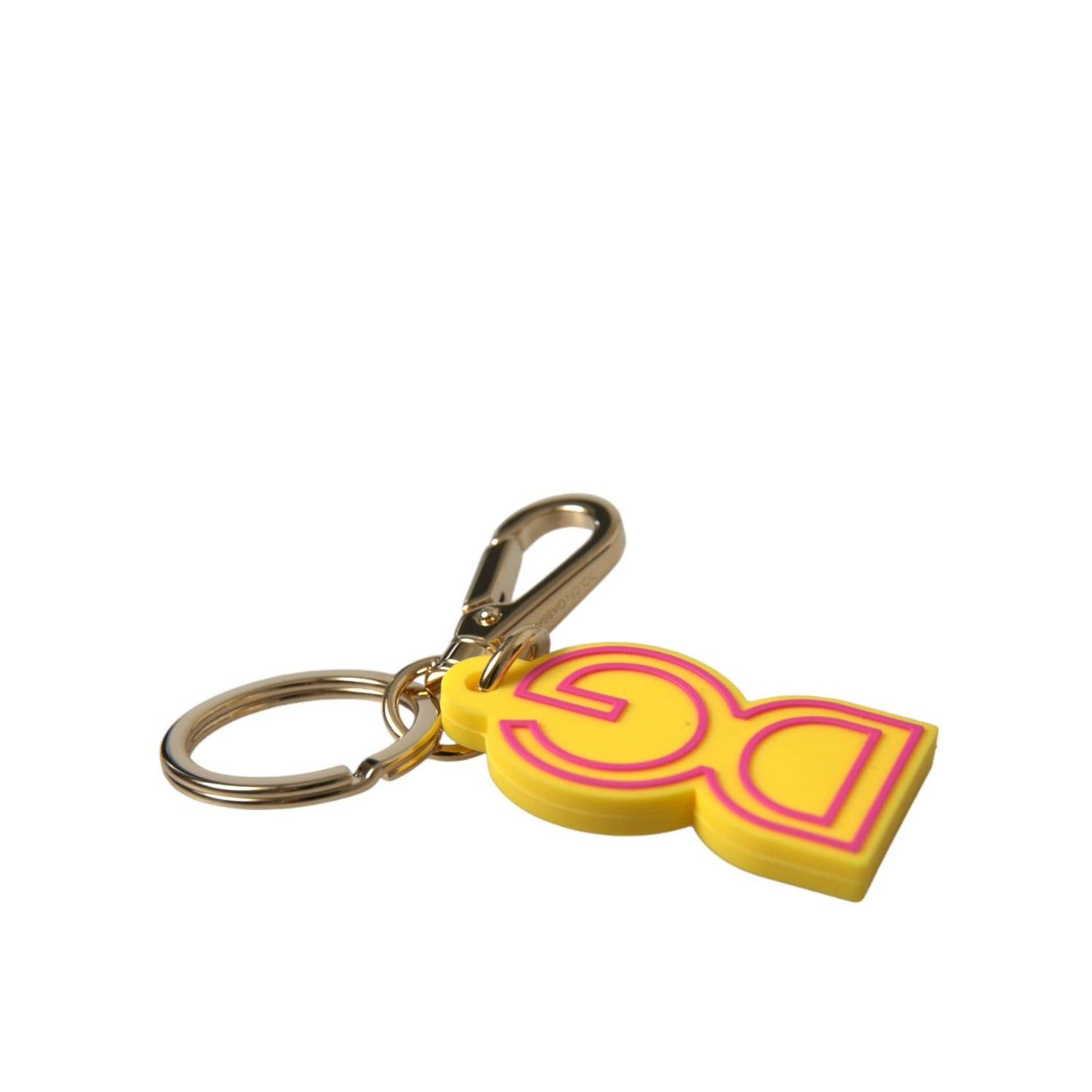 Dolce & Gabbana Yellow Rubber Gold Tone Metal DG Logo Keyring Keychain