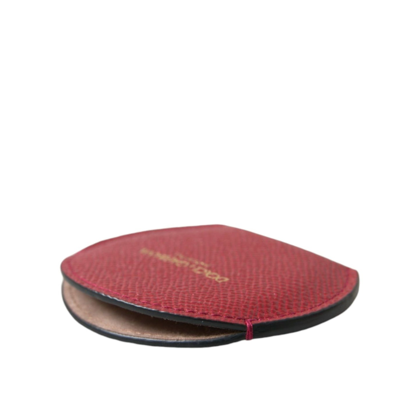 Dolce & Gabbana Red Calfskin Leather Round Logo Hand Mirror Holder