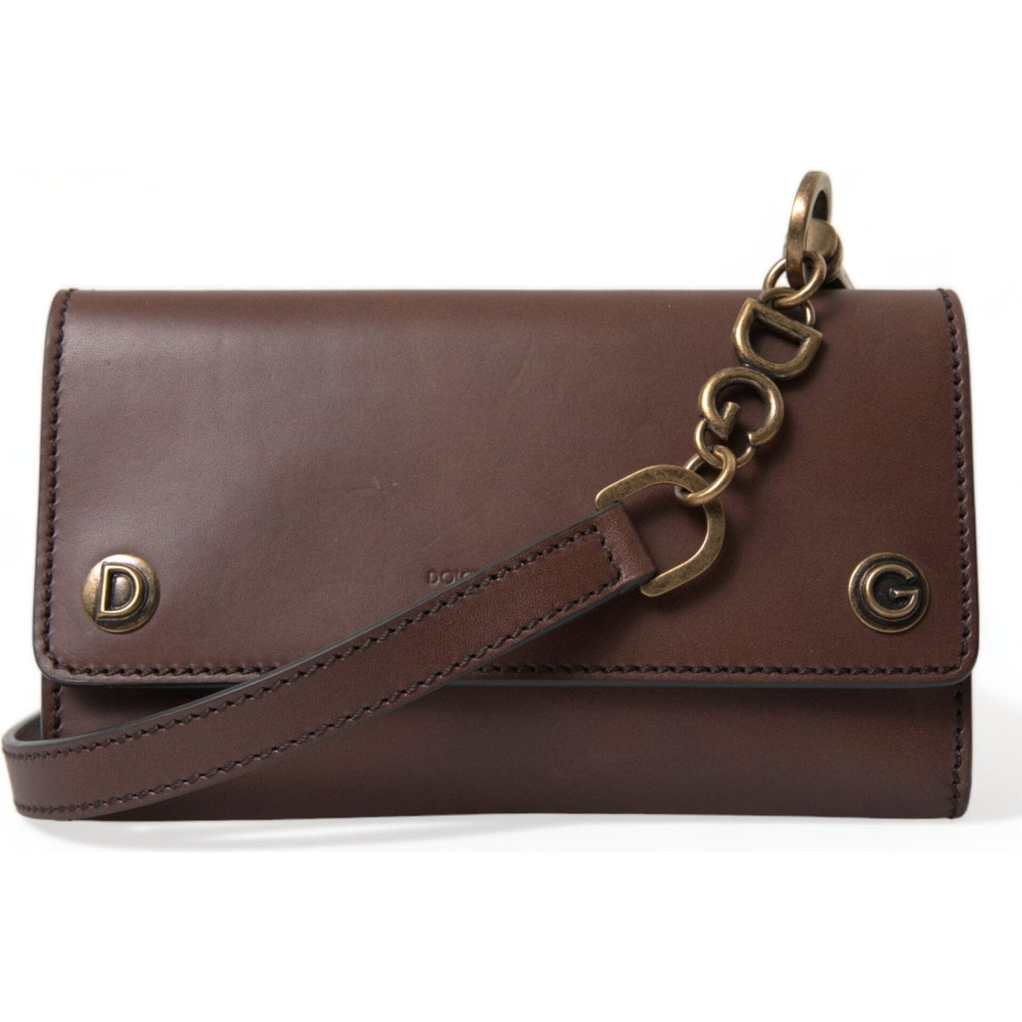 Dolce & Gabbana Brown Leather Logo Embossed Men Mini Shoulder Bag