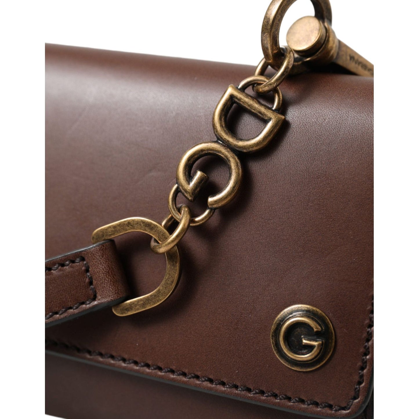Dolce & Gabbana Brown Leather Logo Embossed Men Mini Shoulder Bag