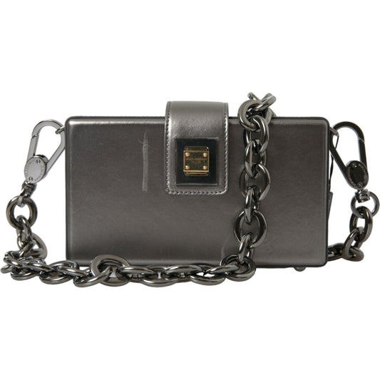 Dolce & Gabbana Metallic Gray Calfskin Shoulder Bag with Chain Strap Dolce & Gabbana Dark Slate Gray
