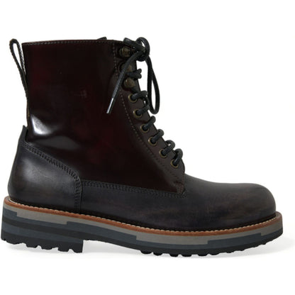 Dolce & Gabbana Black Leather Military Combat Boots Shoes