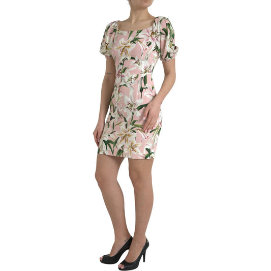 Dolce & Gabbana Elegant Pink Lily Print Sheath Dress Dolce & Gabbana Rosy Brown