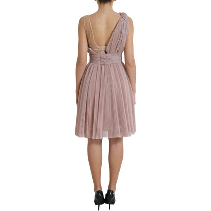 Dolce & Gabbana Light Lilac Pleated Lame Tulle One Shoulder Dress