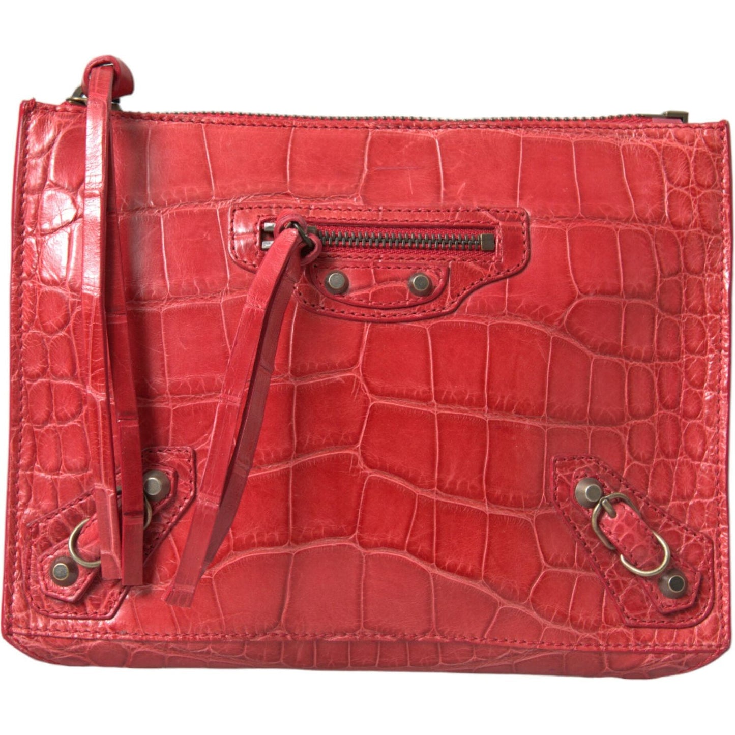 Balenciaga Red Exotic Skin Leather Classic Pouch Purse Wristlet Bag