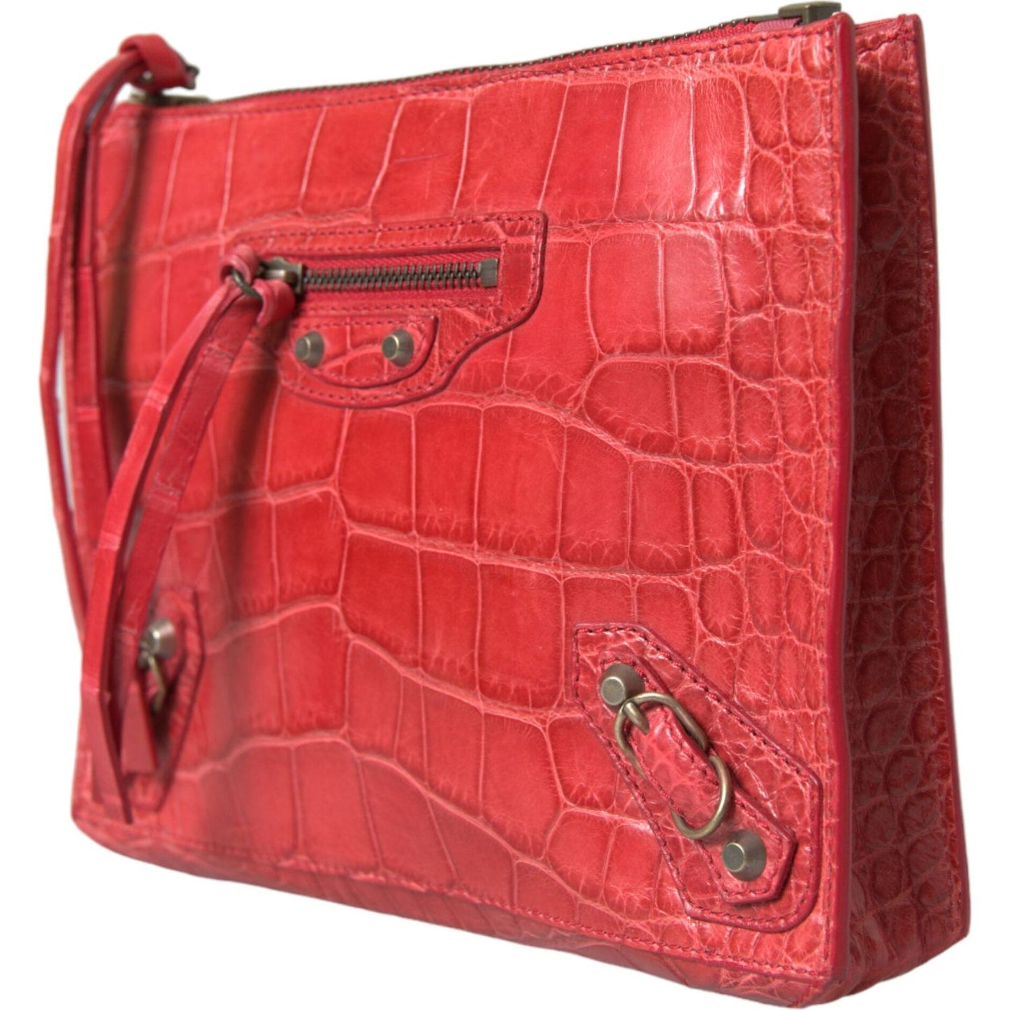 Balenciaga Red Exotic Skin Leather Classic Pouch Purse Wristlet Bag