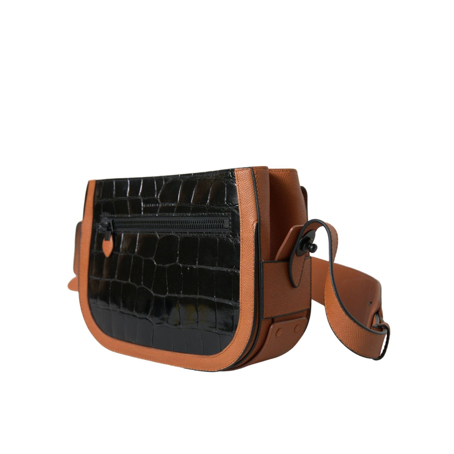 Balenciaga Black Brown Exotic Skin Leather Shoulder Camera Purse Bag
