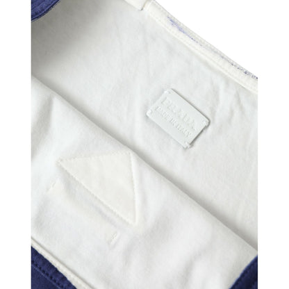 Prada Blue Jersey Fabric Logo Shoulder Shopping Tote Shopping Bag