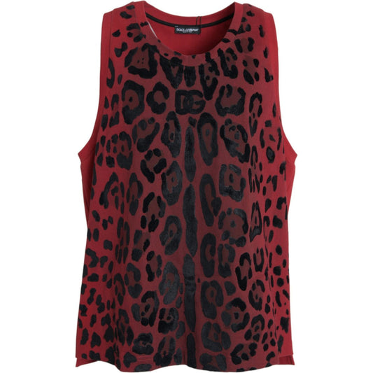 Dolce & Gabbana Red Leopard Print Sleeveless Tank T-shirt Dolce & Gabbana Dark Slate Gray