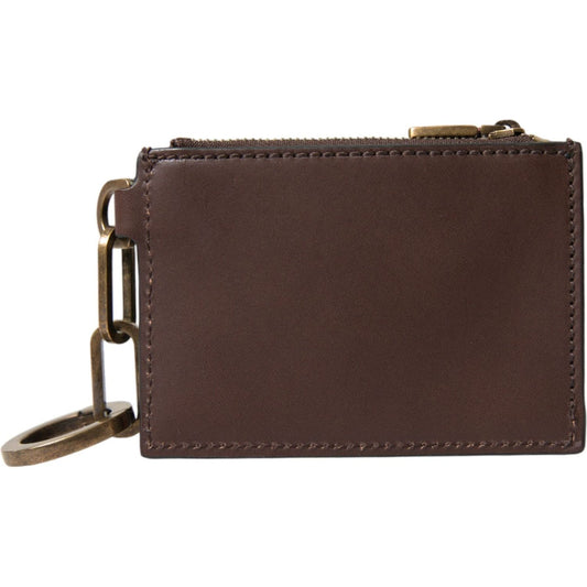 Dolce & Gabbana Brown Leather Zip Logo Keyring Coin Purse Keyring Wallet Dolce & Gabbana Dark Slate Gray