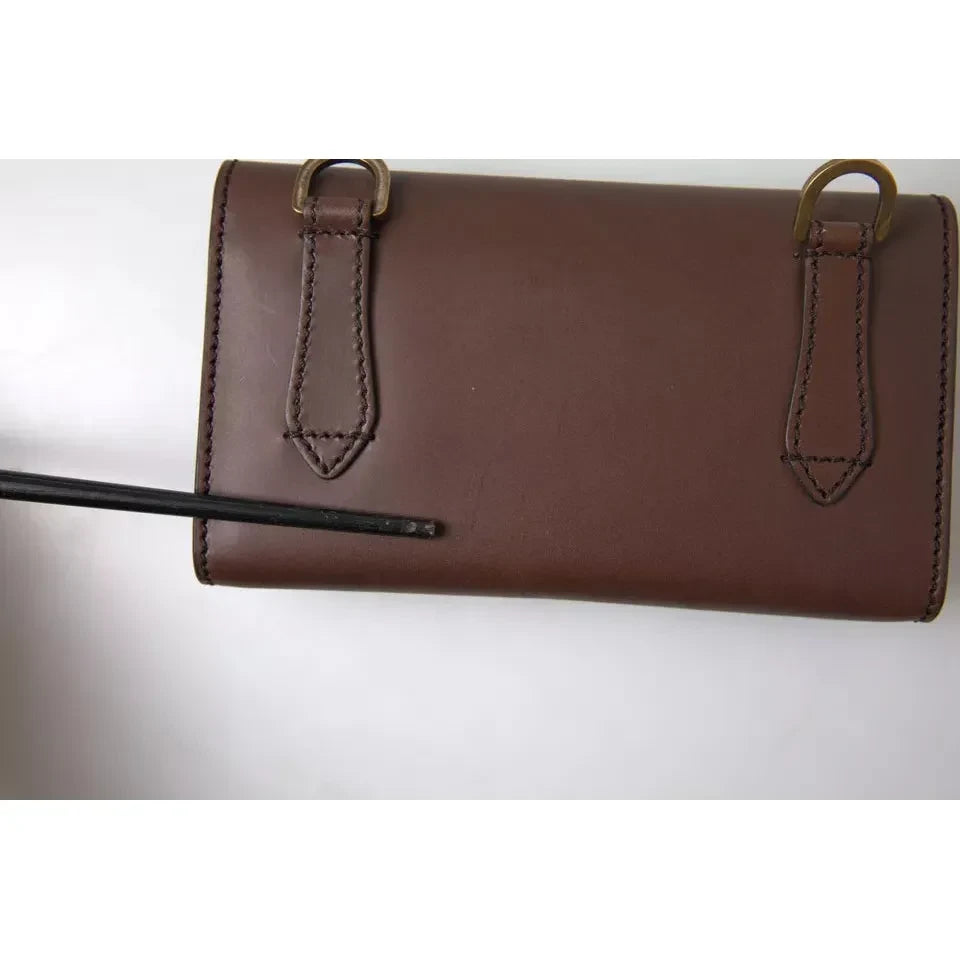 Dolce & Gabbana Brown Leather Logo Embossed Men Mini Shoulder Bag