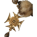 Dolce & Gabbana Gold Black Crystals Lapin Fur Filigree Chocker Necklace Necklace