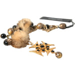 Dolce & Gabbana Gold Black Crystals Lapin Fur Filigree Chocker Necklace Necklace