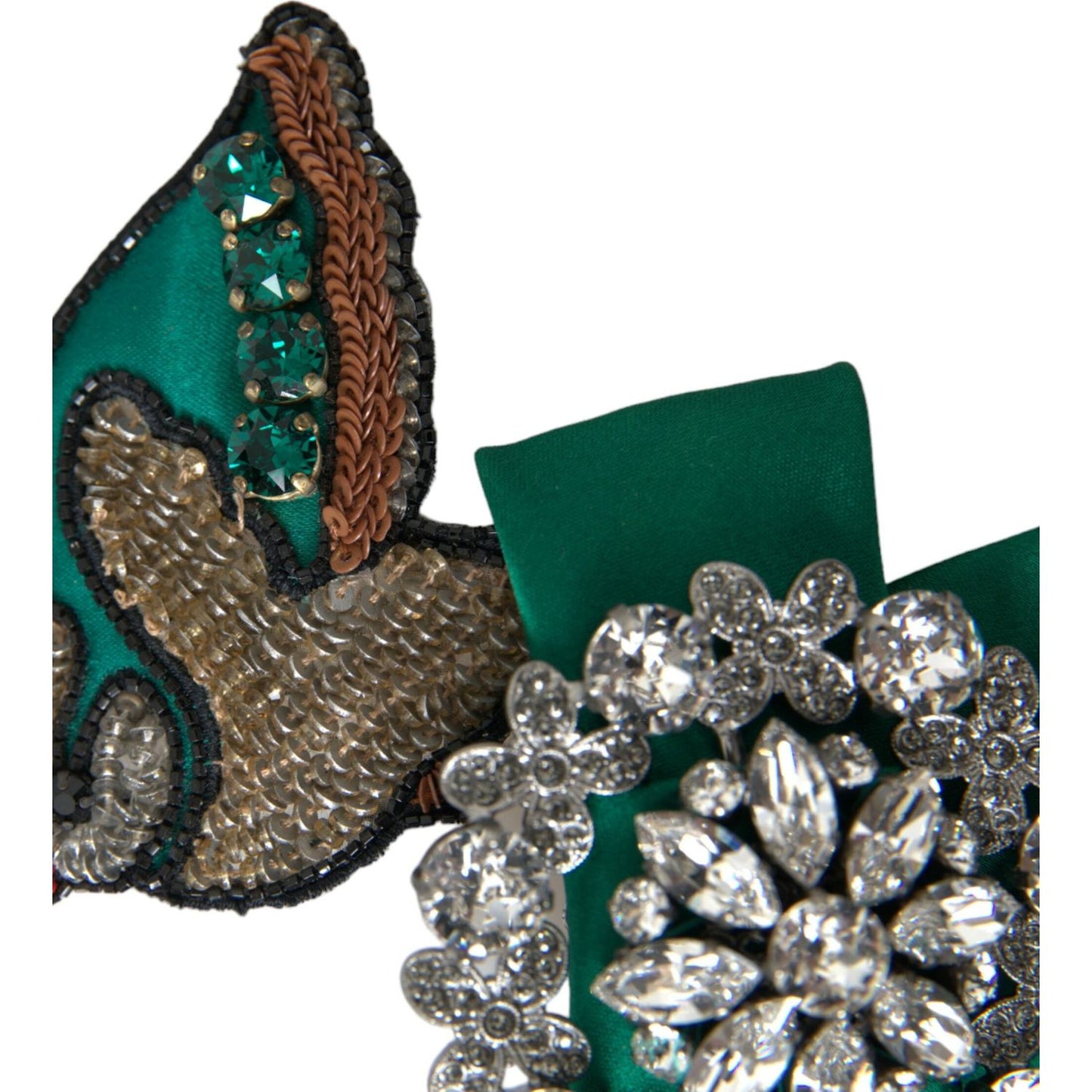 Dolce & Gabbana Green Satin Bird Crystal Women Hair Clip