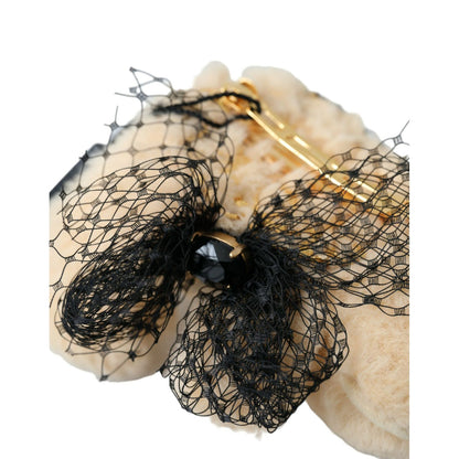 Dolce & Gabbana Beige Teddy Bear Mesh Net Band Hair Clip