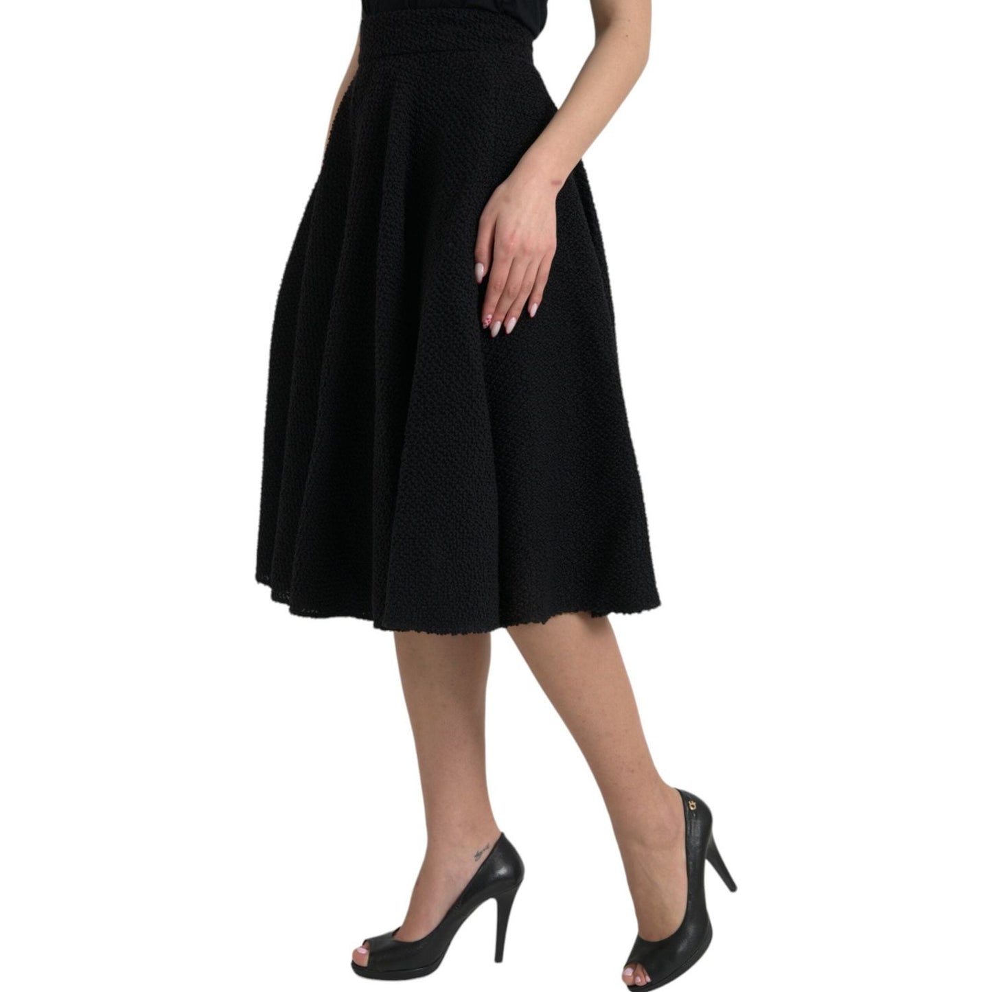 Dolce & Gabbana Black High Waist A-line Knee Length Skirt SKI1993-38