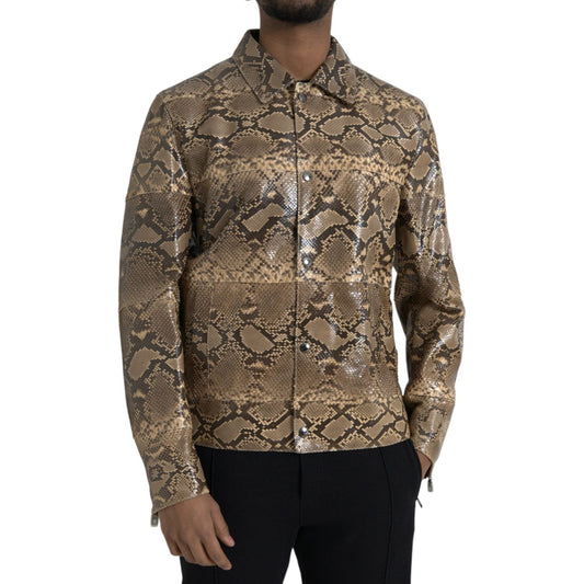 Dolce & Gabbana Beige Exotic Leather Biker Blouson Jacket Dolce & Gabbana Dim Gray