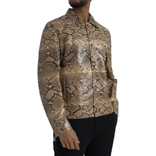 Dolce & Gabbana Beige Exotic Leather Biker Blouson Jacket Dolce & Gabbana Dim Gray