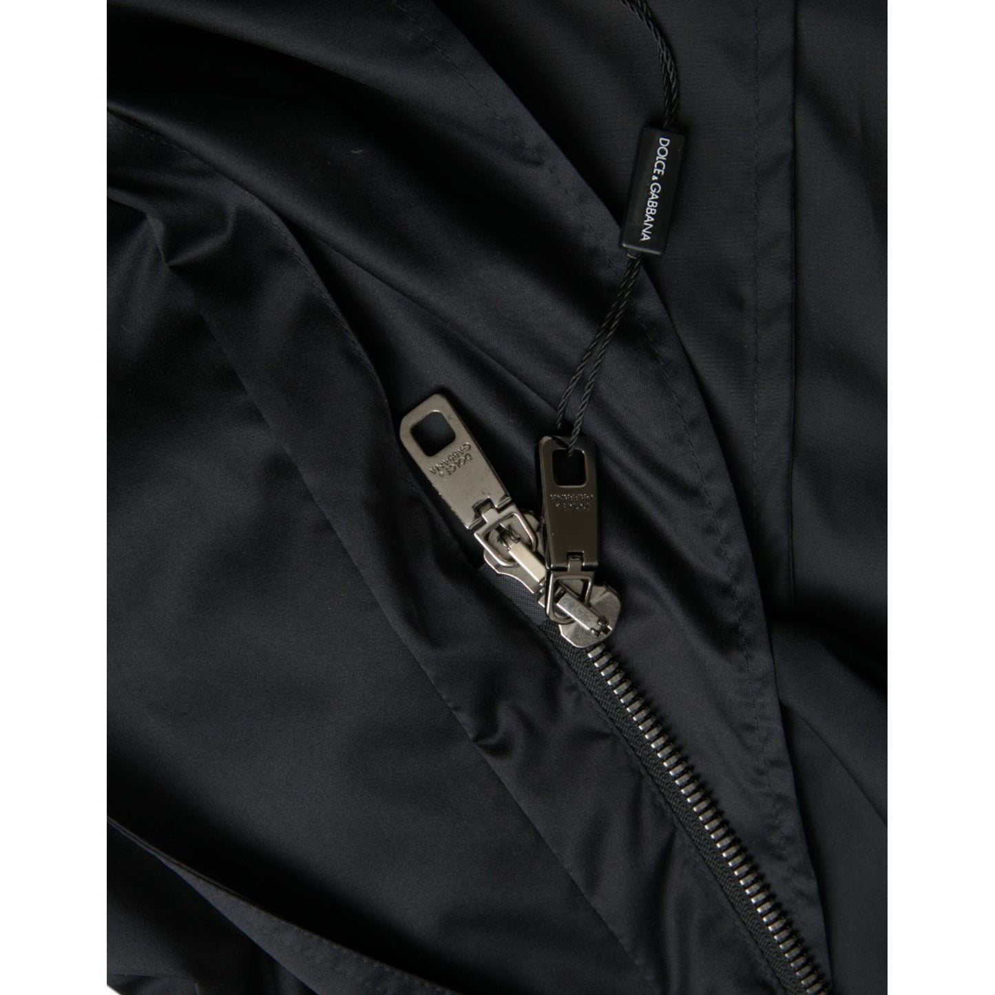 Dolce & Gabbana Black Polyester Hooded Long Windbreaker Jacket JKT4058-52