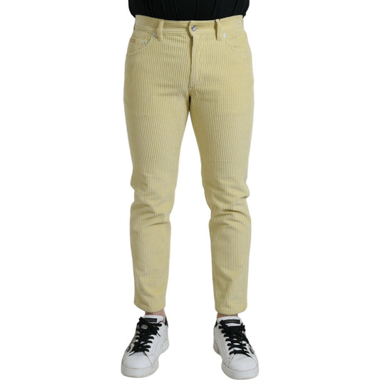 Dolce & Gabbana Yellow Corduroy Logo Plaque Skinny Denim Jeans Dolce & Gabbana Tan