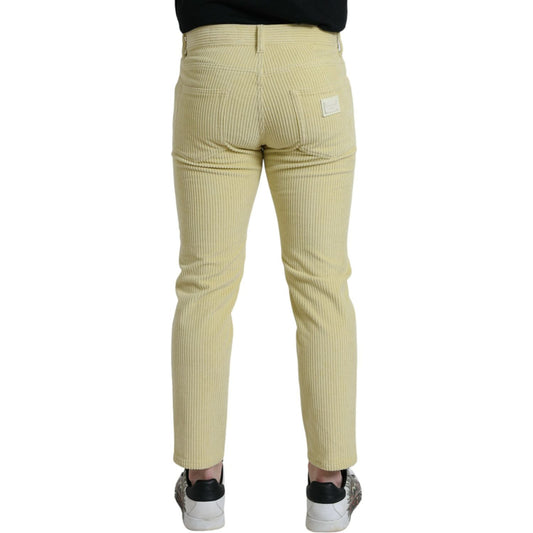 Dolce & Gabbana Yellow Corduroy Logo Plaque Skinny Denim Jeans Dolce & Gabbana Tan