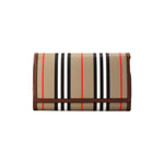 Burberry Hannah Icon Stripe Archive Tan E-Canvas Leather Wallet Crossbody Bag