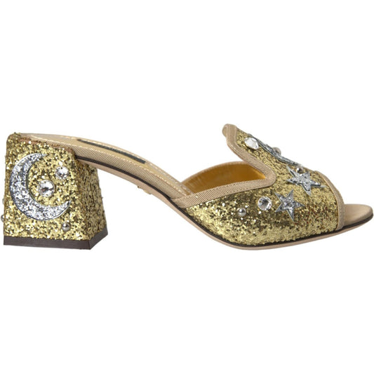 Dolce & Gabbana Gold Sequin Leather Heels Sandals Shoes Dolce & Gabbana Rosy Brown