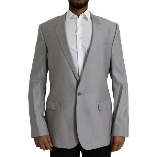 Dolce & Gabbana Gray Wool Peak Single Breasted Coat Blazer