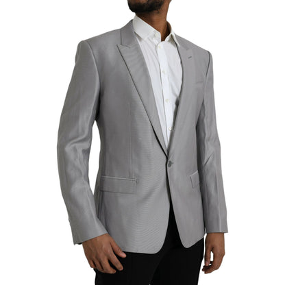 Dolce & Gabbana Gray Wool Peak Single Breasted Coat Blazer