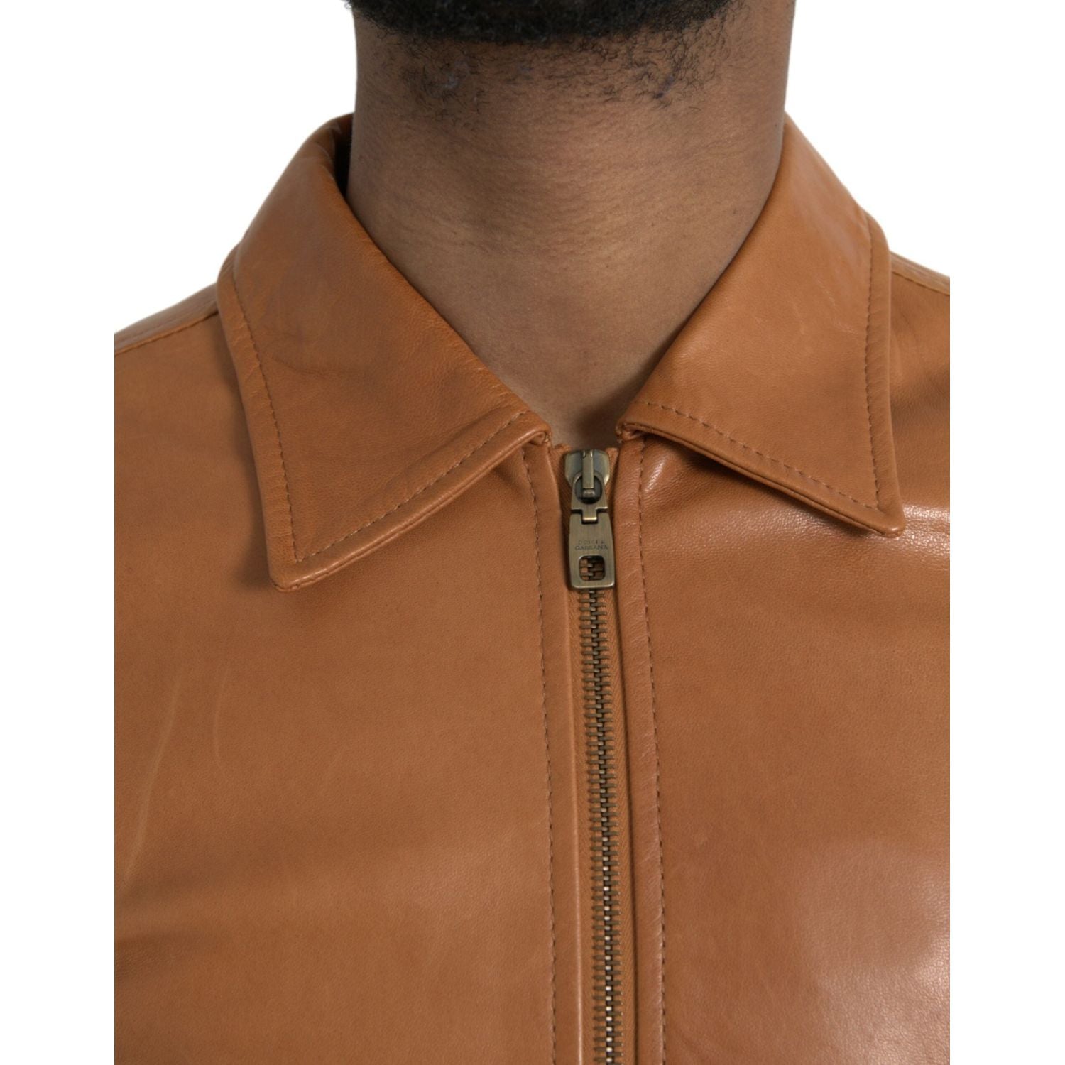 Dolce & Gabbana Brown Lamb Leather Full Zip Blouson Jacket