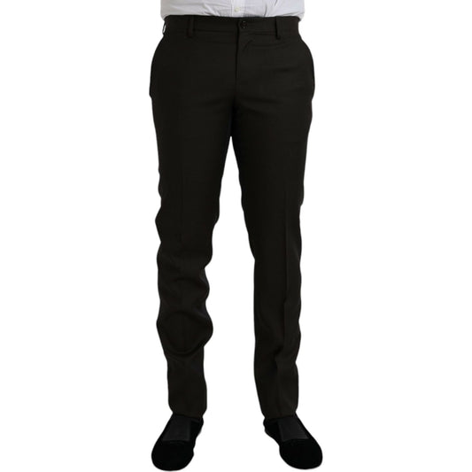 Dolce & Gabbana Dark Brown Wool Slim Fit Formal Pants Dolce & Gabbana Black