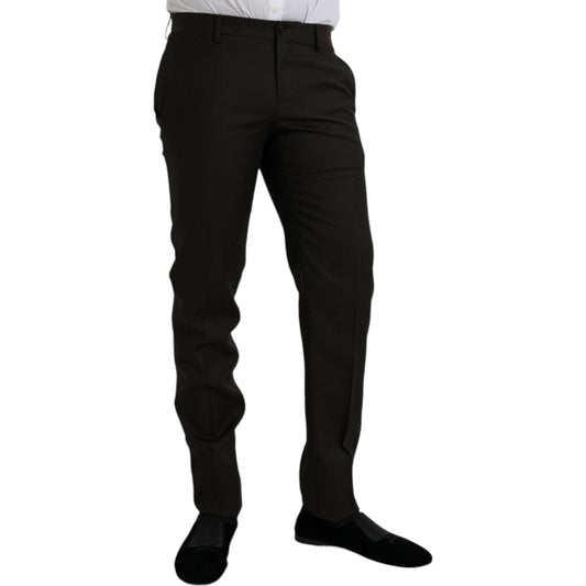 Dolce & Gabbana Dark Brown Wool Slim Fit Formal Pants Dolce & Gabbana Black