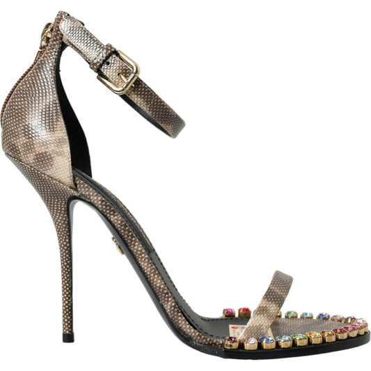 Dolce & Gabbana Brown Exotic Leather Crystal Sandals Shoes Dolce & Gabbana Dim Gray