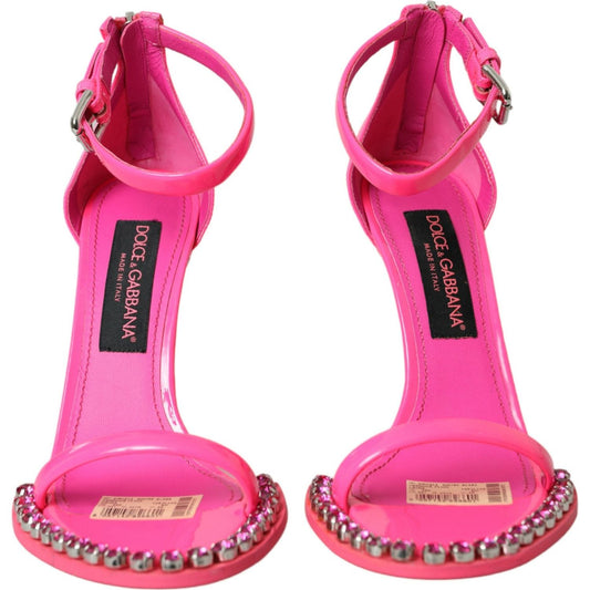 Dolce & Gabbana Pink Leather Crystal Heels Sandals Shoes Dolce & Gabbana Pale Violet Red