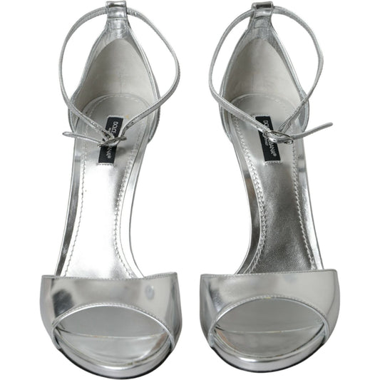 Dolce & Gabbana Silver KEIRA Leather Heels Sandals Shoes Dolce & Gabbana Dark Gray