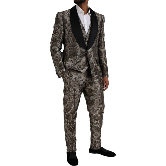 Dolce & Gabbana Brown Floral Jacquard Formal 3 Piece Suit Dolce & Gabbana Dark Slate Gray