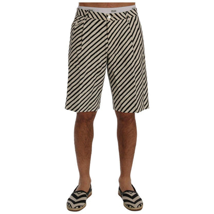 Dolce & Gabbana White Black Striped Hemp Casual Shorts