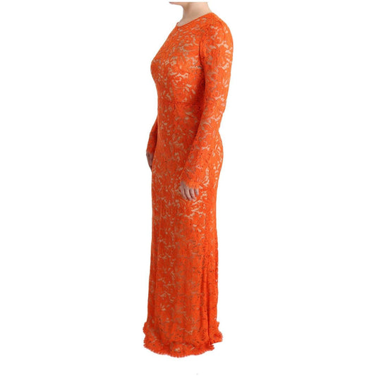 Dolce & Gabbana Elegant Long-Sleeve Full-Length Orange Sheath Dress Dolce & Gabbana Chocolate