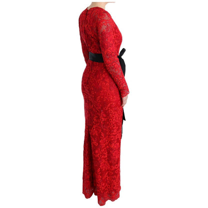 Dolce & Gabbana Red Floral Ricamo Sheath Long Dress WOMAN DRESSES