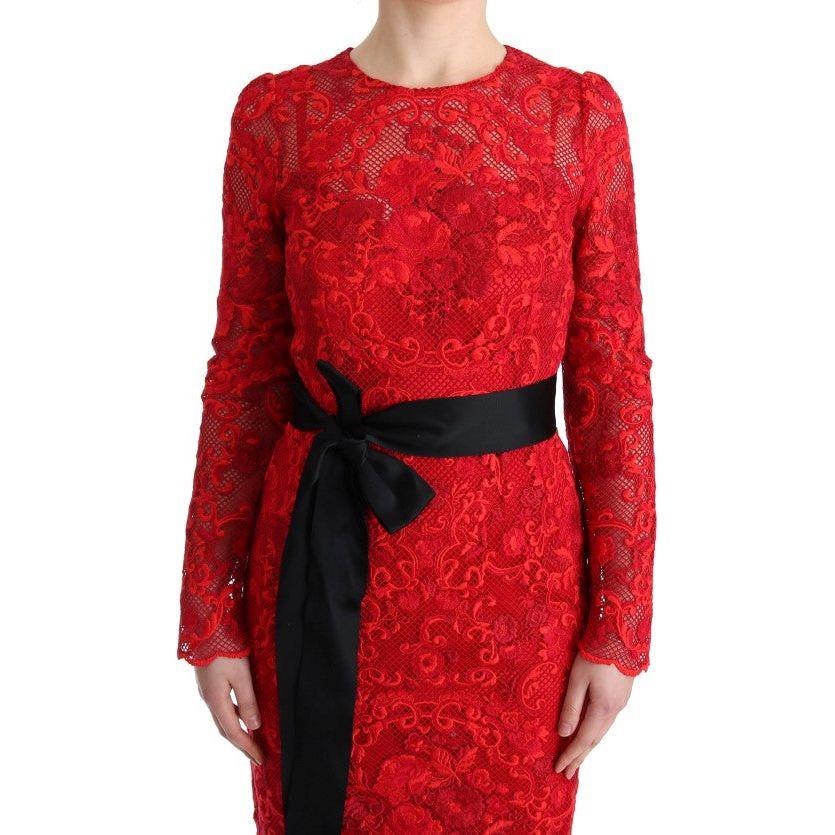 Dolce & Gabbana Red Floral Ricamo Sheath Long Dress