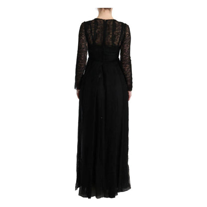 Dolce & Gabbana Black Floral Lace Sheath Silk Dress