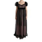 Dolce & Gabbana Black Pink Silk Long Shift Dress