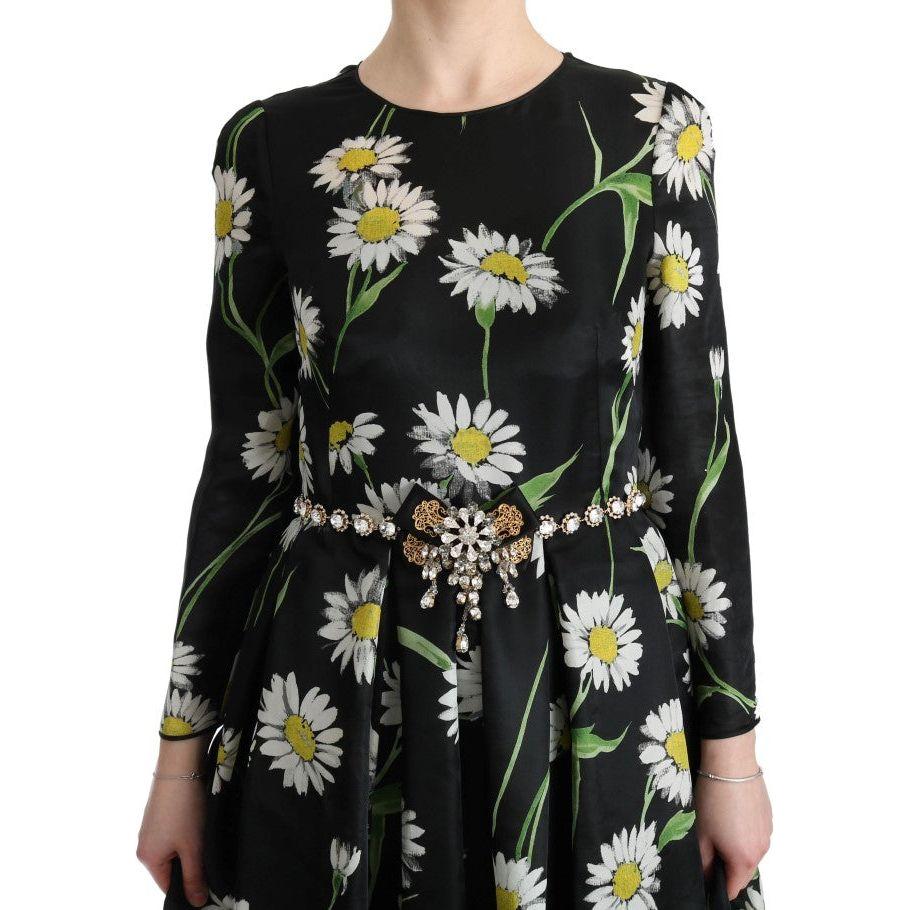 Dolce & Gabbana Multicolor Silk Sunflower Print Long Maxi Dress