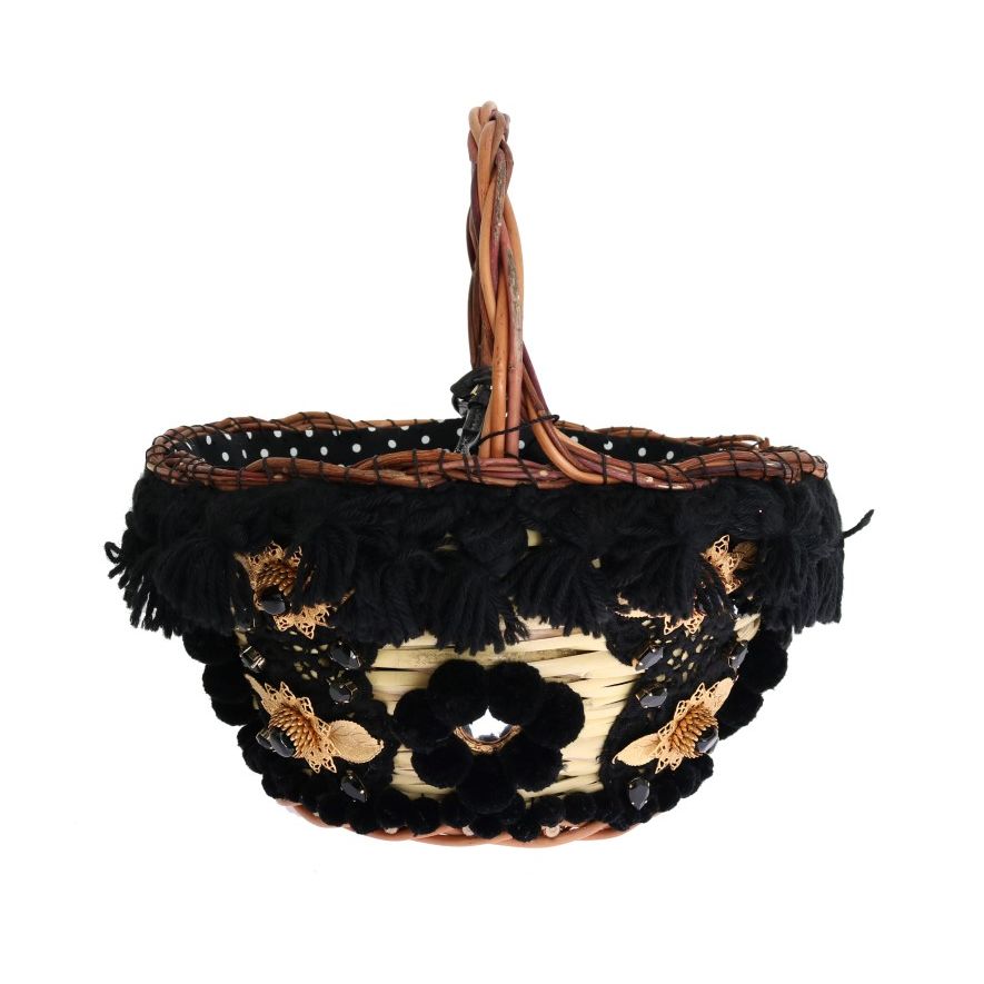 Dolce & Gabbana Beige Straw Snakeskin Pom Pom Crystal AGNESE Bag