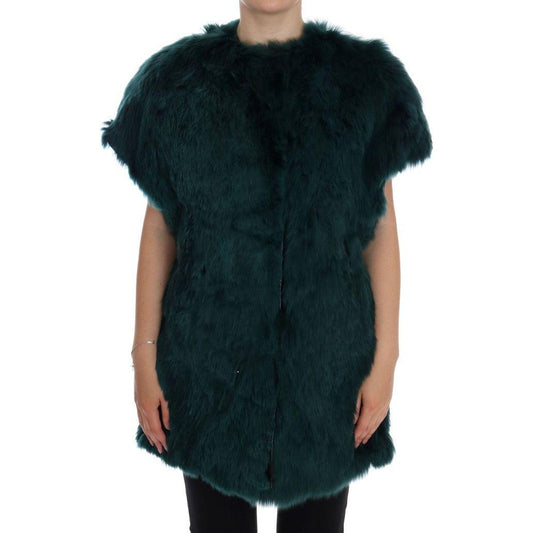 Dolce & Gabbana Exquisite Green Alpaca Fur Long Vest Dolce & Gabbana Black