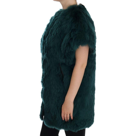 Dolce & Gabbana Exquisite Green Alpaca Fur Long Vest Dolce & Gabbana Black