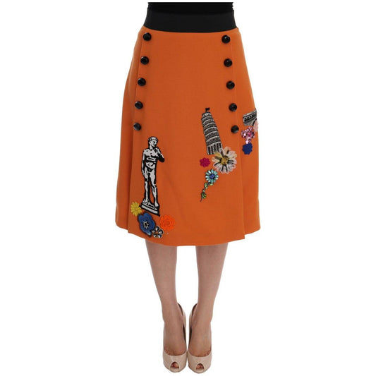 Dolce & Gabbana Embellished Wool Skirt in Vivid Orange Dolce & Gabbana Sienna