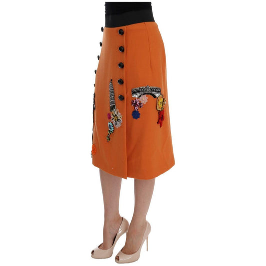 Dolce & Gabbana Embellished Wool Skirt in Vivid Orange Dolce & Gabbana Sienna