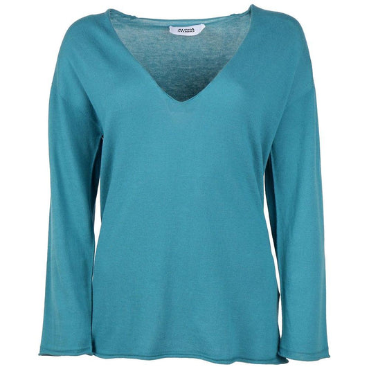 Alpha Studio Green Cotton Sweater Alpha Studio Steel Blue