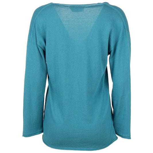 Alpha Studio Green Cotton Sweater Alpha Studio Steel Blue